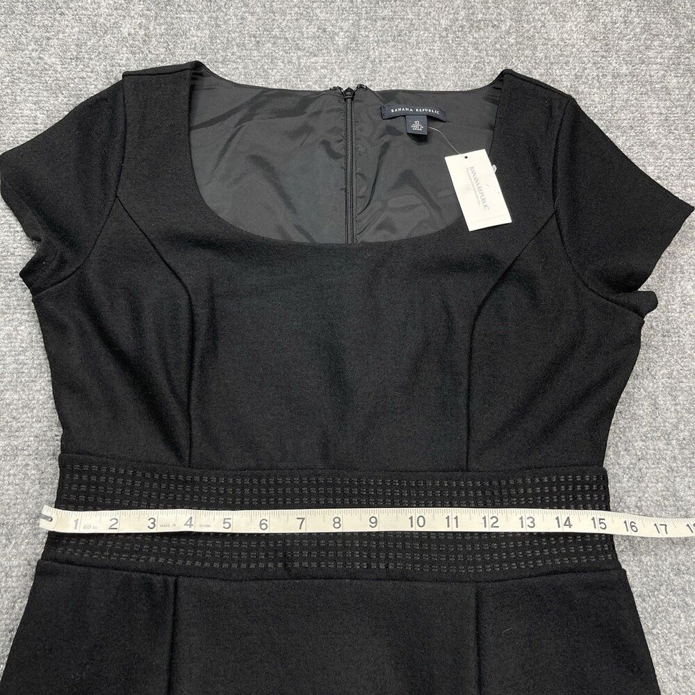 Banana Republic Little Black Wool Dress Sz 10 Embroidered Waist Lined NEW W Tags - Picture 11 of 14